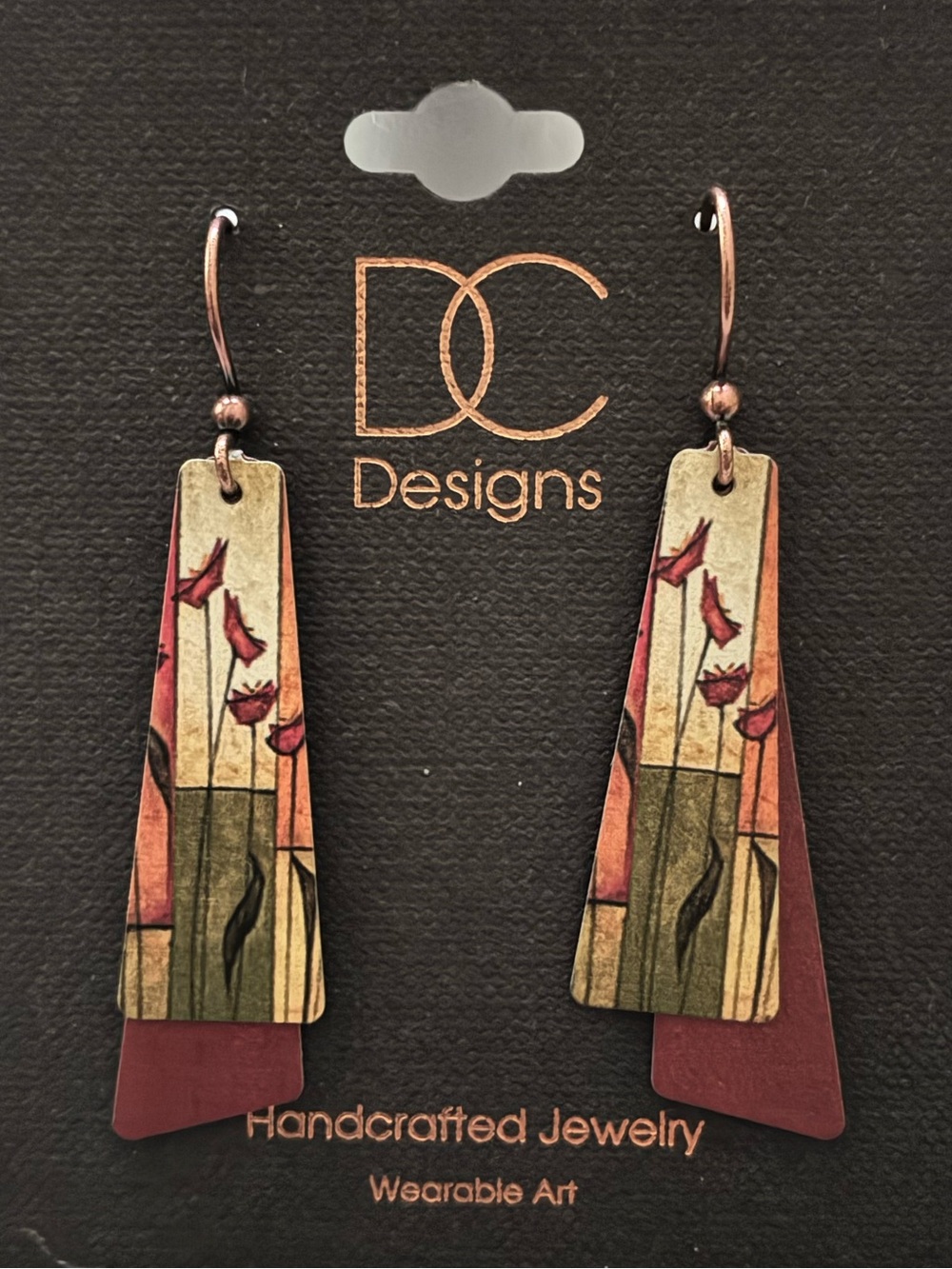 DC Designs Earthy Abstract Earrings Floral Art Layered Metal Accent Wire